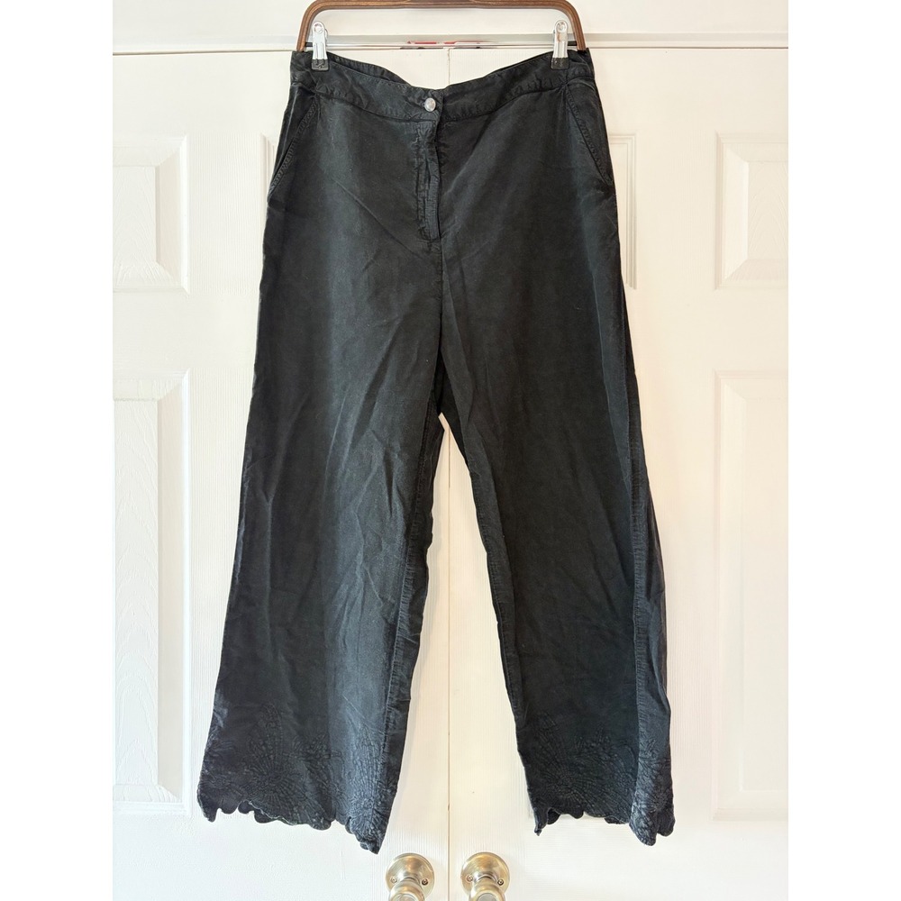 Disturbia Ceres Cotton Moth Broderie Hem Trousers Washed Black Wide Leg US 12
